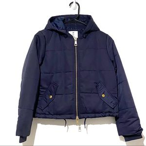 H&M blue hooded bomber jacket